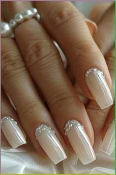 French Nails For Wedding Bride, Bridal Nail Inspiration, Ivory Wedding Nails For Bride, Wedding Bride Nails Ideas, Wedding Nail Designs For Bride 2024, Wedding Nails For Bride Classy Bridal, Bride Nails Wedding Elegant, Bride Manicure, Bride Nail Art