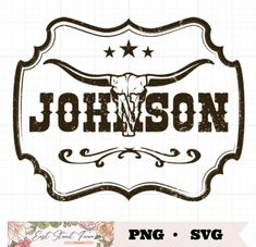 the logo for john's saloon is shown in black and white, with an ornate frame