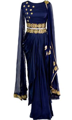 Saree is pre-stitched Saree is pre-pleated Saree is pre-made Stunning navy blue saree that has a pleated maxi skirt with floral motif work paired with cape-style cropped blouse. This set comes with sequin embellished drape! The fabric is modal satin and georgette. Navy Blue Saree, Mens Indian Wear, Pleated Saree, Stitched Saree, Western Wear Dresses, Cape Style, Blue Saree, Cropped Blouse, Pleated Maxi Skirt