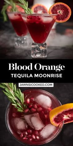 blood orange tequila with ice and garnish in glasses