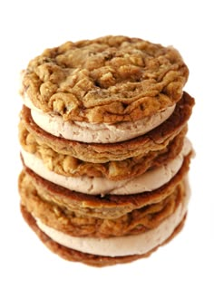 cookies and ice cream stacked on top of each other