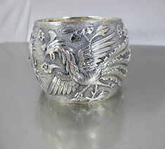 Antique Chinese Sterling Bracelet. Wide Sterling Silver Dragon Phoenix Storyteller Wedding Bracelet Qing Dynasty. Dragon Phoenix, Antique Finds, Vintage Shopping, Sterling Bracelets, Silver Dragon, Upcycled Jewelry, Old Jewelry, Pin Jewelry, Qing Dynasty