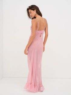 Kristi Maxi Slip Dress — Pink | For Love & Lemons Pink Evening Dress With Delicate Straps, V-neck Nightgown For Party, Pink Backless Slip Dress For Prom, Sheer Summer Nightgown For Party, Summer Sheer Nightgown For Party, Feminine V-neck Party Nightgown, Sheer V-neck Sleepwear For Party, Maxi Length Nightgown For Wedding Night, Summer Party Backless Nightgown