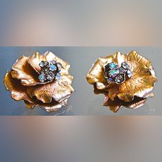 Vintage “Napier” Clip On Earrings Signed Napier 3d Affect Antique Gold Flower Petals Prong Set Cluster Of Aurora Borealis Crystals In Center 1 3/4th Inch Great Vintage Condition One Owner-Never Worn-Old Stock Originally From Ritzy Rags Now “Ritzy Ragz” Luxury Flower Earrings For Formal Occasions, Gold 3d Flower Earrings For Formal Occasions, Flower Shaped Evening Jewelry With Matching Earrings, Rose Gold Flower Jewelry For Evening, Formal Rose Gold Flower Earrings, Silver Jewelry With 3d Flowers For Party, Silver Flower Earrings With 3d Flowers For Formal Occasions, Party Silver Jewelry With 3d Flowers, Formal Gold Earrings With 3d Flowers