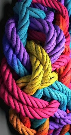 many different colored ropes are stacked together