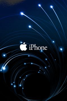 an image of the apple logo with blue lights in the background and stars all around it