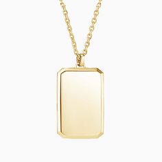 Homme Engravable Tag Pendant - 14K Yellow Gold. This rectangular 24-inch tag necklace with sleek beveled edges offers the chance to elevate your look with a personalized engraving on the front, backside, or both. 
 
 Homme, our unique men's line, is a signature design collection united by handsome bevels that modernize traditional masculine silhouettes with sleek, high polish edges. Brilliant Earth, Design Collection, Minimalist Necklace, Signature Design, Beveled Edge, Tag Necklace, Eternity Ring, Quality Jewelry, Pendant Jewelry