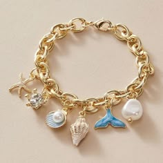 Faster shipping. Better service Custom Charm Bracelet, Link Jewelry, Surf Jewelry, Summer Beach Jewelry, Preppy Jewelry, Stella Marina, Ocean Fashion, Ocean Jewelry, Shell Bracelet