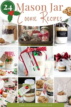 mason jar cookie recipe collage with text overlay that reads 24 mason jar cookie recipes