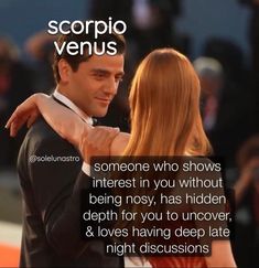 a man and woman embracing each other with the caption scorpio venus