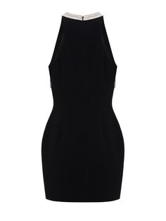 A little black dress with halter neckline that features rows of lustrous crystal cord accents at the top. Composition: 98% spun polyester, 2% spandex Halter neckline Designed to be fitted at the bust, waist and hips Mid-weight, stretchy fabric Concealed zip fastening in the back Fully lined Model is 170cm/ 5'8" and is wearing a size 2 Elegant Mini Length Halter Dress, Elegant Embellished Halter Evening Dress, Elegant High Neck Halter Dress For Date Night, Elegant Halter Cocktail Dress With Back Opening, Embellished Halter Neck Dress For Night Out, Formal Halter Neck Mini Dress With Back Opening, Glamorous Embellished Halter Dress For Formal Occasions, Elegant Bodycon Dress With Halter Neck, Elegant Halter Neck Bodycon Dress