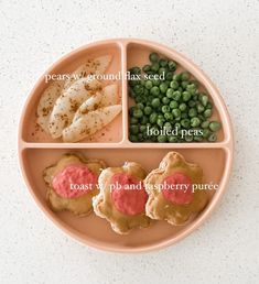 a plate that has some food in it on top of the plate with words describing what they are