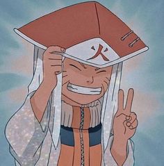 an animated image of a person wearing a hat and making the peace sign with his fingers