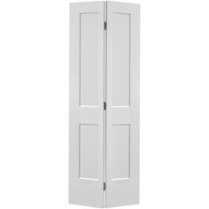 Save space, increase storage and enhance the look of any room with this complete bi-fold door kit. Ideal for small spaces like linen closets, pantries or laundry nooks, the molded panel Masonite smooth Logan 2-Panel Shaker bi-fold closet door combines utility with a minimalistic design and quality craftsmanship. The track slides right or left, providing flexible storage options. When it comes to style, the simple two-panel design is perfect for modern, classic or transitional homes. Masonite Log White Bifold Doors, Townhome Design, Bifold Door Hardware, Linen Closets, Bifold Door, Bifold Closet Doors, Bi Fold Door, Prehung Doors, Satin Nickel Hardware