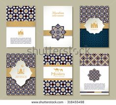 set of brochures with arabic ornames and geometric patterns on the background