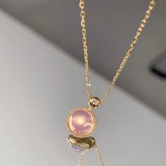 Pink Delicate Round Necklace, Pink Round Necklace For Party, Elegant Round Pink Crystal Necklace, Pink Necklace With Adjustable Chain And Round Pendant, Elegant Pink Round Pendant Necklace, Pink Round Pendant Necklace For Jewelry Making, Elegant Adjustable Pink Gold Necklace, Elegant Pink Gold Adjustable Necklace, Pink Gold Round Pendant Necklace