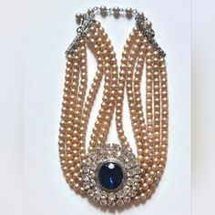 Kenneth Jay Lane Princess Diana Faux Pearl Blue White Rhinestone Pendant Choker Necklace Saks Store Exclusive Good Pre-Loved Condition, The Faux Pearl Necklace Was Worn With Some Light Peeling, Few Scratches On Blue Rhinestones Pendant. No Missing Rhinestones. Princess Diana Jewelry, Princess Diana Family, Pendant Choker Necklace, Pendant Choker, Pearl Choker Necklace, Diamond Necklaces, White Rhinestone, Faux Pearl Necklace, Pearl Choker