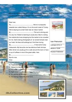 an advertisement for holiday postcard with people walking on the beach and in the water