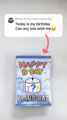 a birthday bag with the message happy bday on it and an image of a cake