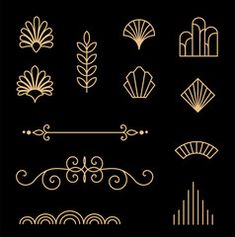 art deco design elements in gold on black background - free image 34971