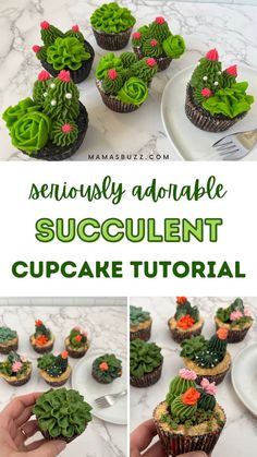 cactus cupcakes How To Make Succulent Cupcakes, Cactus Cupcakes Easy, Easy Kid Party Food, Birthday Treats For Kids, Birthday Food Ideas For Kids, Party Desserts Easy, Cupcake Themes, Kid Party Food, Easy Kids Birthday Cakes