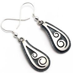 These matte finished Hopi earrings by Hopi artist Darren Seweyestewa feature the Hopi Water Symbol. These earrings have a hanging length of 1.5 and our 1/2"" wide at the widest point. Philip Sekaquaptewa Hopi Jewelry, Water Symbol, Wave Earrings, Water