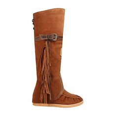 Introducing Lakota - the moccasin-style boot that combines classic heritage with modern flair. Crafted with soft, supple materials, and an inside wedge for a subtle lift and enhanced support. Lakota features a striking buckle detail that adds a touch of sophistication and edge. Cascading fringe along the shaft brings a playful, Bohemian vibe, making this boot a standout piece in any wardrobe.Features: FringeClosure Type: Pull On, BuckleShaft Circumference: 15 InchesBoot Shaft Height: 18 InchesSh Heel Cowboy Boots, Cowboy Boots Brown, Moccasins Style, Boots Cowboy, Boots Brown, Leather Wedges, Brown Boots, Wedge Heels, Moccasins