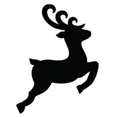 a black and white silhouette of a deer jumping up into the air with its antlers spread