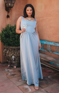 The epitome of elegance and grace! The Nina Maxi Dress boasts a soft U-shaped neckline paired with a corset bodice with boning and smocked back for the perfect flattering fit. Let Nina be the star of your look styled with dainty jewelry and neutral heels. Something Blue Crew, Baby Blue Bridesmaid Dresses, Steel Blue Bridesmaid Dresses, Pastel Bridesmaids, Light Blue Bridesmaid Dresses, Blue Tulle Dress, Light Blue Bridesmaid, Elegant Dresses Plus Size, Bridal Party Accessories