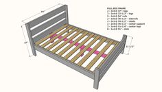 a bed frame is shown with measurements for the headboard and foot board on it