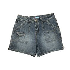 Y2K Blue Jean Cotton Denim High Waist Utility Short Shorts / Women's 10 Features: * High waist.  * Zipper fly front.  * Utility style pockets.  * Short shorts.  * Material: 100% cotton.  * Circa: Y2K  Measurements: * Best fit would be a women's medium  * Waist- 32"  * Hips- 38"  * Length-  * Inseam- 5 1/2"  * Rise- 11"  Label: Duck head  Condition:  Good vintage condition with no visible flaws. Casual High Rise Denim Cargo Shorts, Casual High-rise Denim Cargo Shorts, Casual High Waist Denim Cargo Shorts, High Waist Denim Cargo Shorts Casual Style, Casual High-waist Denim Cargo Shorts, Utility Jean Shorts With Hip Pockets, Denim Jean Shorts With Pockets, High Rise Denim Cargo Shorts With Pockets, High Rise Denim Cargo Shorts