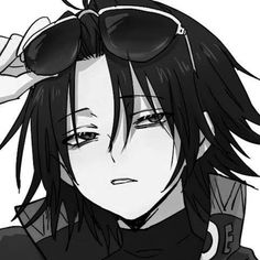 an anime character with black hair and sunglasses