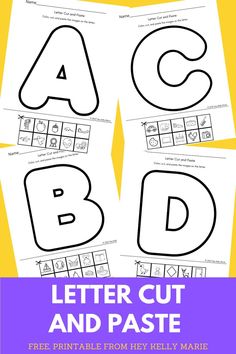 letter cut and paste worksheet with the words abcd on it in black and white