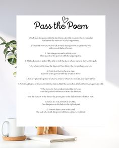 the poem pass the poem is displayed next to a cup and pen on a desk