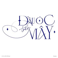 the word duoc from may written in blue ink on a white background with stars