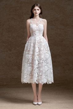 Midi Lace Wedding Dress, Midi Dress Classy, Fancy Short Dresses, White Lace Midi Dress, Mean Blvd, Types Of Lace, Dream Party, Crochet Lace Dress, Illusion Dress