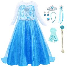 PRICES MAY VARY. Elsa costume for girls Set Including - Blue elsa dress,it is the perfect princess dresses elsa costume.. Design - This elsa dress for girls is inspired by elsa, elsa dress up dress chest part with chic diamond flower, the neckline and sleeves are also decorated with small diamonds, making the whole frozen elsa dress look very beautiful.Neckline decorated with rhinestones, sparkling sequins decoration all over the dress. Material - Elsa costumes for girls is made of cotton, polye Princess Elsa Dress, Frozen Elsa Dress, Baby Costumes Girl, Toddler Girl Clothing, Princess Halloween Costume, Frozen Dress, Elsa Costume, Costume For Girls, Elsa Dress