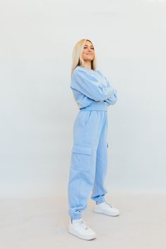 N+G ORIGINAL: It Girl Oversized Cargo Sweatpants (Blue) – Ninth & Grace Cargo Sweats Outfit, Cargo Sweats, Sweatpants Blue, Sweats Outfit, Cargo Sweatpants, Comfy Chic, Oversized Silhouette, Freedom Of Movement, Casual Hoodie