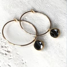 Gold filled hoops with black crystal vermeil charms Modern Black Hoop Jewelry, Modern Black Small Hoop Jewelry, Modern Black Hoop Earrings As Gift, Modern Black Hoop Earrings For Gift, Chic Tarnish-resistant Hoop Earrings As A Gift, Small Black Hypoallergenic Hoop Earrings, Black Hypoallergenic Hoop Earrings For Everyday, Hypoallergenic Small Black Hoop Earrings, Hypoallergenic Black Hoop Earrings For Everyday