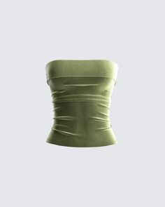 A summertime essential 😍 Put together the cutest fits with this olive green, strapless tube top made with velvet fabric. The type of top you can never go wrong with 💚 Velvet Tube Top, White Corset Dress, Olive Green Velvet, Cute Fit, Green Tops, Lookbook Outfits, Green Velvet, Dream Clothes, A White Background