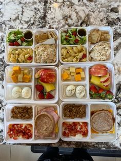 a lunch box with many different types of food in it on top of a table