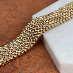 Estate/ Vintage 14KT Yellow Gold Diamond Mesh Wide Soft Bangle Link Bracelet. 7.5” Length Width: 22mm Weight: 37.60 grams Push In Style Clasp with figure 8 Security Latch Hallmarked/Stamped Stamped Made in Italy Very good condition, few small dents, but hard to see without a loupe, one on side of bracelet. Panther Jewelry, Fine Gold Jewelry, Pearl Accessories, White Gold Bracelet, Rose Gold Pendant, Back Jewelry, White Gold Necklaces, Figure 8, White Gold Earrings