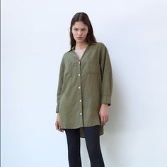 Zara Linen-Cotton Blend Shirt. Polo Collar, Long Sleeves, Patch Front Pockets. Asymmetric Hem And Button Cuffs Closure. 53% European Grown Linen. 47% Cotton. Size S Oversized Button Blouse For Spring, Oversized Spring Shirt With Placket, Oversized Spring Shirt, Zara Casual Blouse With Pockets, Chic Zara Blouse With Pockets, Zara Blouse With Pockets For Spring, Spring Zara Blouse With Pockets, Effortless Fall Blouse With Button Cuffs, Fall Daywear Blouse With Roll-up Sleeves