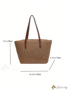 BirdinBag - Double-Handled Oversized Straw Tote with Ample Storage Large Capacity Rectangular Straw Bag, Casual Large Capacity Rectangular Straw Bag, Casual Large-capacity Rectangular Straw Bag, Casual Rectangular Hobo Bag, Brown Rectangular Hobo Bag, Casual Satchel Beach Bag With Leather Handles, Casual Brown Double Handle Beach Bag, Casual Square Hobo Bag, Casual Brown Rectangular Hobo Bag