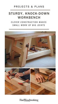 the workbench project is being made with woodworking supplies and tools, including a bench