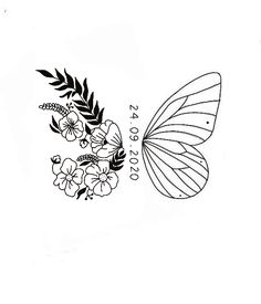 a butterfly with flowers on it's wings and the number four in front of it