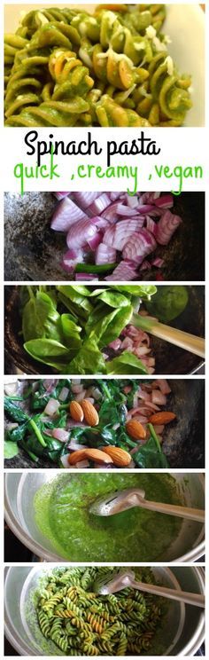 spinach pasta, guk, creamy, vegan and green beans are the main ingredients in this recipe