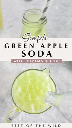 This simple Green Apple Soda is made with homemade juice and no added sugar! It's a refreshing summer sip that can be served as a fancy mocktail and is sure to satisfy those soda pop cravings. How To Make Homemade Soda, Old Fashion Soda Recipes, Soda Mixed Drinks Non Alcoholic, Healthy Soda Recipes, Soda Stream Recipes Healthy, Homemade Soda Recipe, Soda Syrup Recipes, Home Made Soda, Fancy Mocktail