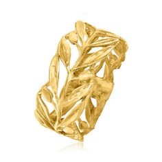 Ross-Simons - Italian 14kt Yellow Gold Openwork Leaf Ring Size 6. Inspired by nature and shining in textured and polished 14kt yellow gold, this openwork leaf ring is destined to become a new favorite. Made in Italy. 3/8" wide. 14kt yellow gold openwork leaf ring. Gold Leaf Ring, Gold Leaf Rings, Aquascape Aquarium, Natural Gold, Leaf Ring, Leaf Necklace, Earring Sale, Size 10 Rings, Inspired By Nature