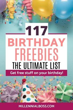 birthday party flyer with balloons and confetti on blue background for the ultimate list